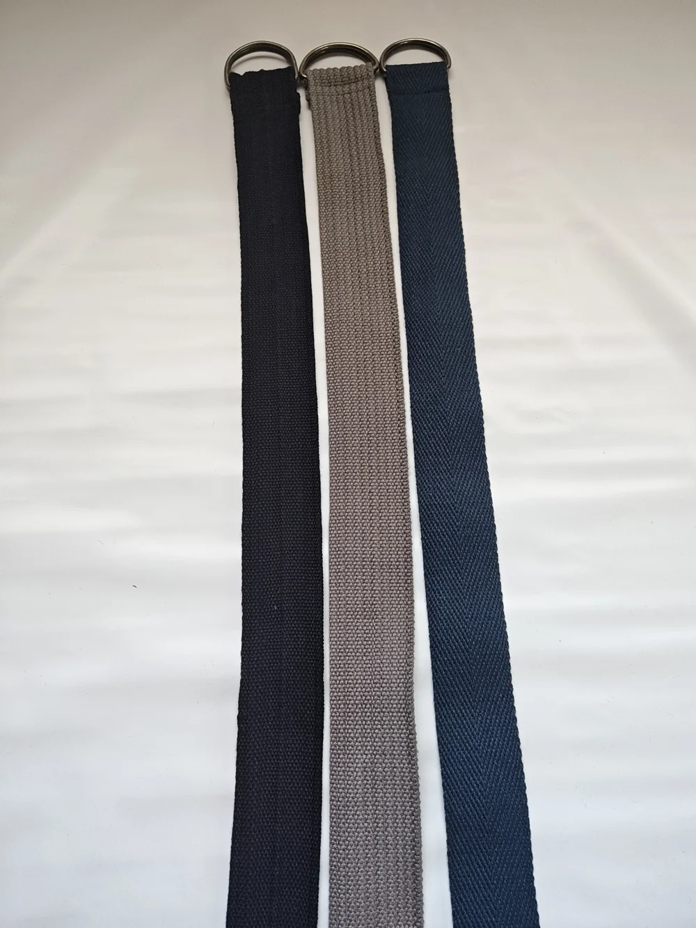 Lot of 3 Webbed Canvas D-Ring Belts Size 32 Casual Fabric Strap Navy Black Gray
